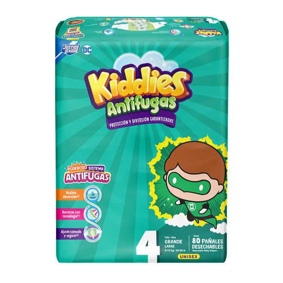 KIDDIES ANTIFUGAS TALLA 4 GRANDE CON 80 PAÑALES