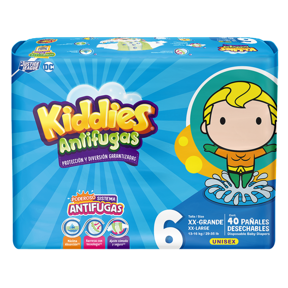 KIDDIES ANTIFUGAS TALLA 6 XX GRANDE CON 40 PAÑALES