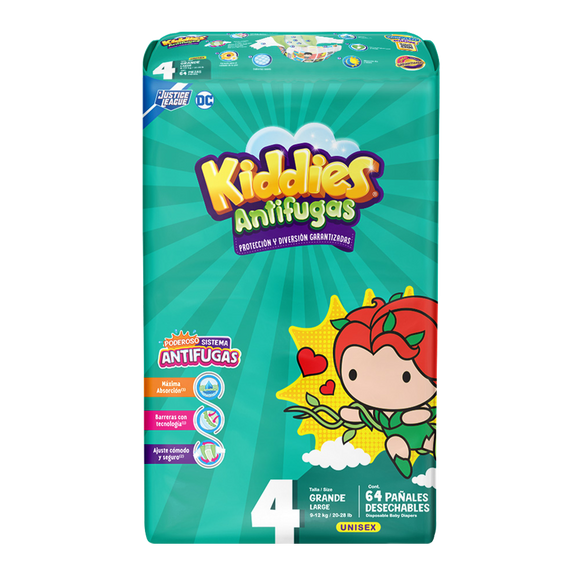 KIDDIES ANTIFUGAS TALLA 4 GRANDE CON 64 PAÑALES