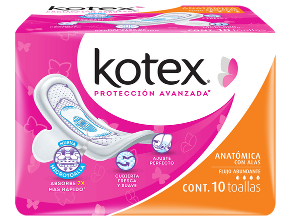 KOTEX ANATOMICA CON ALAS CON 10 TOALLAS