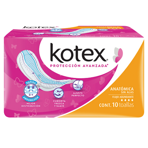 KOTEX ANATOMICA SIN ALAS CON 10 TOALLAS