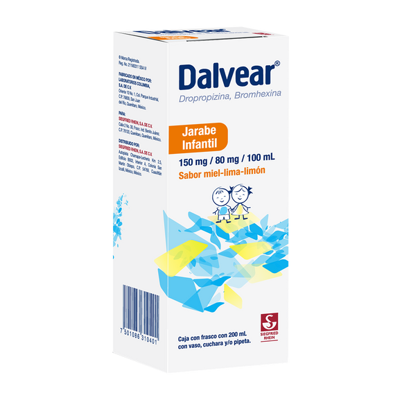 DALVEAR 150/80MG JARABE INFANTIL SABOR MIEL-LIMA-LIMON CON 200ML