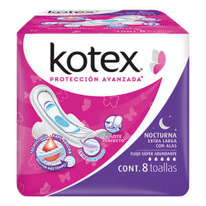 KOTEX NOCTURNA EXTRA LARGA CON ALAS CON 8 TOALLAS