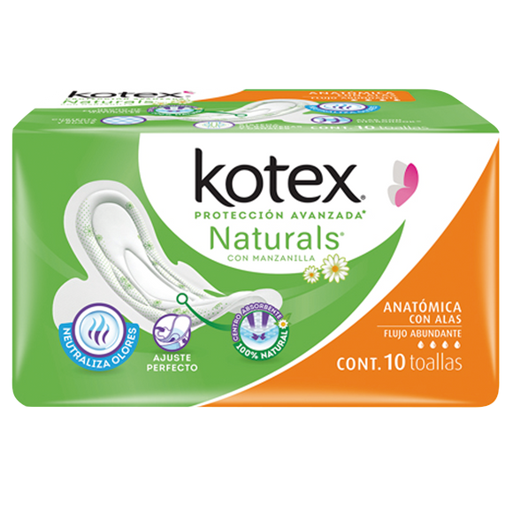 KOTEX NATURALS ANATOMICA CON ALAS CON 10 TOALLAS