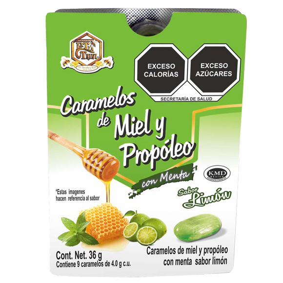 CARAMELOS DE MIEL Y PROPOLEO CON MENTA LIMON EN BLISTER CON 9 PIEZAS