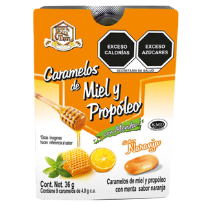 CARAMELOS DE MIEL Y PROPOLEO CON MENTA NARANJA EN BLISTER CON 9 PIEZAS