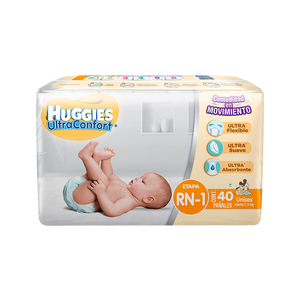 HUGGIES ULTRA CONFORT ETAPA RN CON 44 UNIDADES (UNISEX)