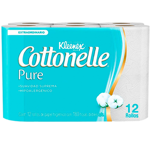 PAPEL HIGIENICO KLEENEX COTTONELLE PURE CON 12 ROLLOS